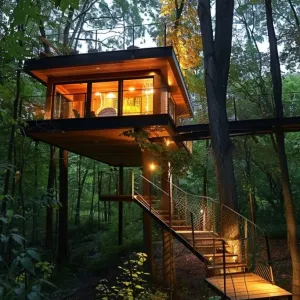 Floating Cabin With Suspension Bridges