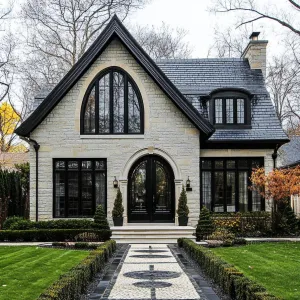 Whimsical Stone Manor with Cartoon Character Windows