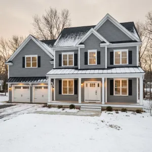 Snowfield Gray Colonial With Welcoming Porch