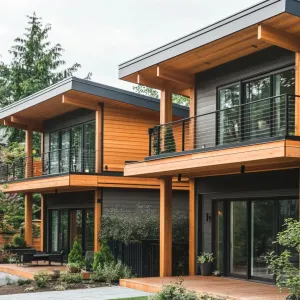 Natural Wood Cladding With Extended Eaves and Overhangs