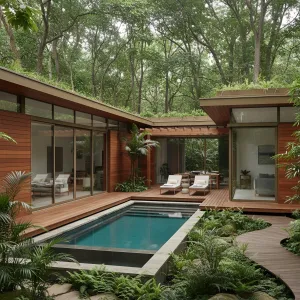 Timber Courtyard Retreat Among Canopies