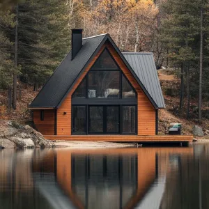Charming A-Frame Cabin Reflected on a Tranquil Lake