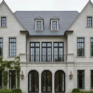 Elegant Limestone French Chateau Front