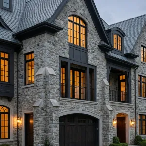 Twilight Slate-Roofed Stone Manorfront