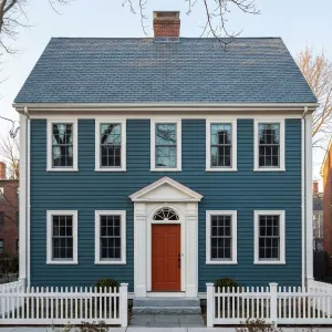 Harbor Blue Colonial With Copper Door