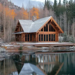 Lakeside Log Haven With a Dusting of Snow