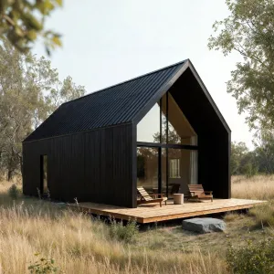 Charred Gable Retreat On Open Prairie