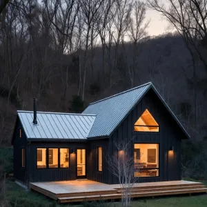Charcoal Cabin With Bright Woodland Deck