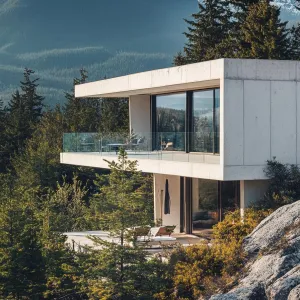 Minimalist White Concrete With Floor-to-ceiling Windows