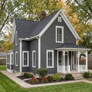 Charming Graphite Cottage With White Porch