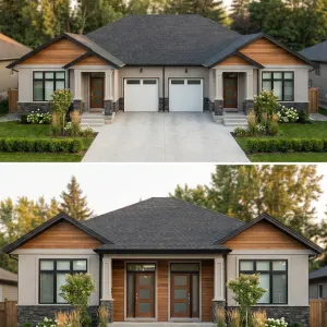 Warm Cedar Entry Modern Twin Bungalow