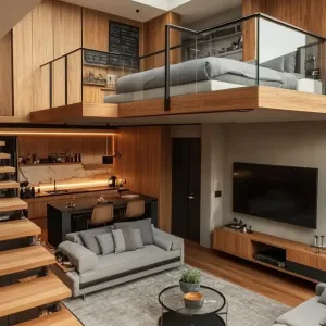 Small Lofted Studio with Built-in Furniture
