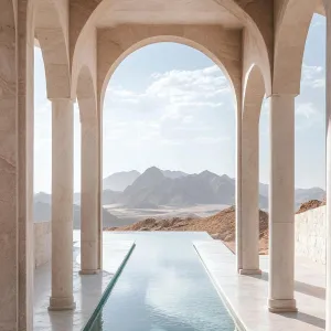 Infinity Pool Oasis Amidst Desert Peaks