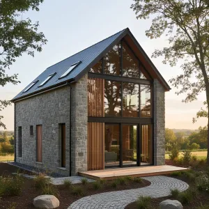Preview of Glass-Front Gabled Stone Retreat