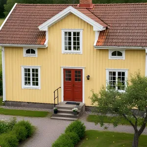 Sun-Kissed Swedish Haven with a Splash of Red