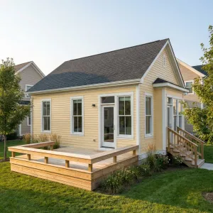 Cheerful Corner Deck On Cottage Lawn