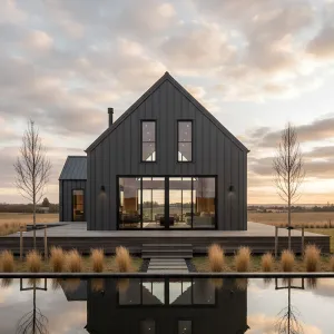 Reflective Barn Wonder: Modern Tranquility
