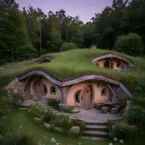 Hillside Harmony: The Grass-Roofed Getaway