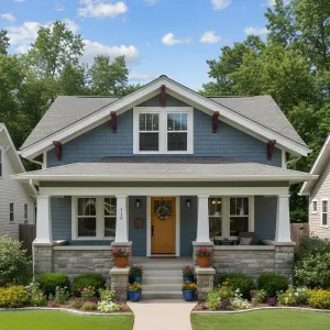 Sky-Hued Craftsman Porch Nest