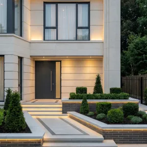 Sculpted Entry Courtyard With Subtle Glow