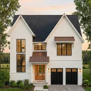 Warm Farmhouse Facade With Sleek Black Windows