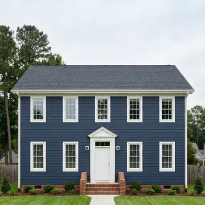 Midnight Navy Colonial With Brick Steps