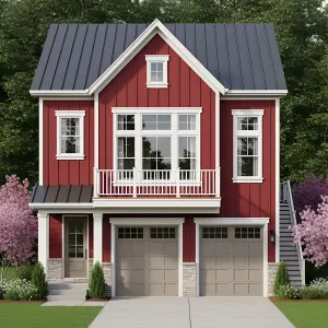 Red Delight: Charming House with Twin Garages