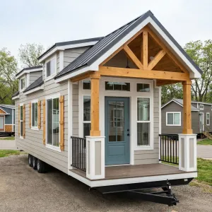 Blue Door Timber Porch Tiny Cottage