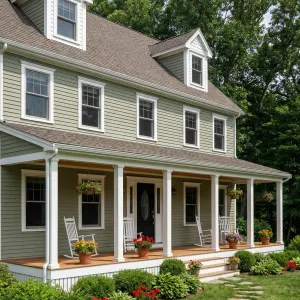 Sage Siding Colonial With Relaxed Porch