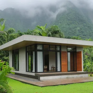 Modern Concrete Hut in a Misty Green Wonderland