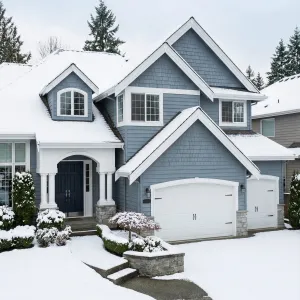Blue Gabled Haven In Winter