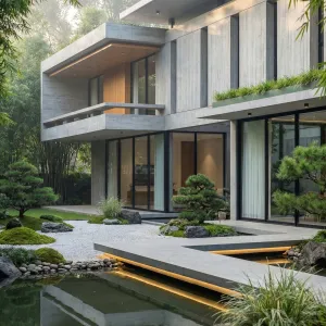 Serene Cantilever Courtyard House