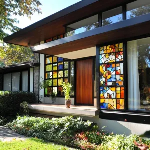 Minimalist Siding With Vintage Stained Glass Windows
