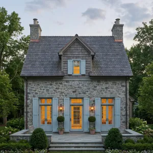 Blue-Shutter Stone Cottage Glow