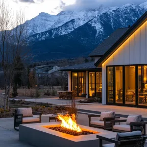 Fire Pit Seating Area in an L-shaped Outdoor Patio