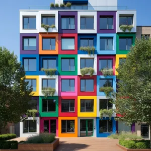 Rainbow Grid Facade With Boxed Windows