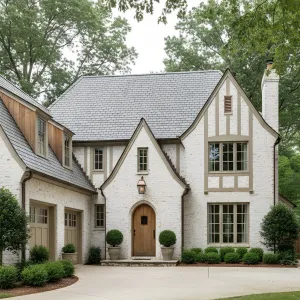 Tapered-Gable Creamwashed Tudor Retreat