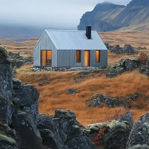 Enchanted Metal Hut on a Rocky Plain