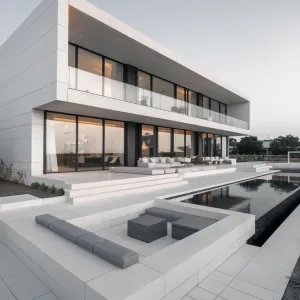 Monochrome Haven with a Reflective Pool