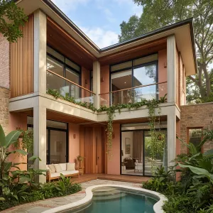 Sunwashed Courtyard Porch With Pool