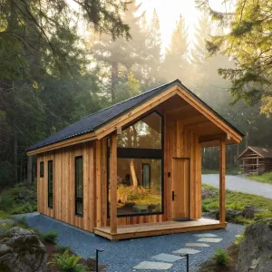Sunlit Cedar Studio In Forest