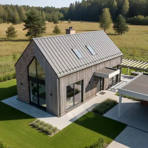 Fieldstone Gable With Smoky Zinc Roof