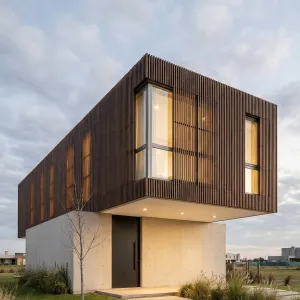 Floating Timber Slat Cube Residence