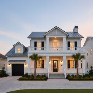 Palm-Framed Portico With Charcoal Roof