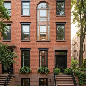 Sunlit Archway Brick Rowhouse Charm