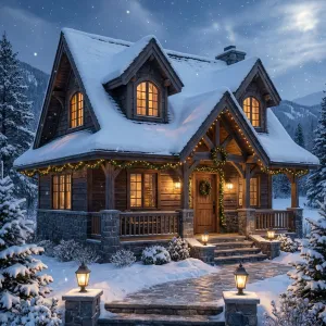 Lantern-Lit Lodge Under Winter Stars