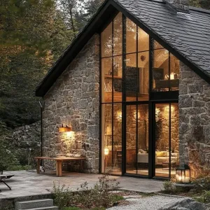 Preview of Rustic Stone Haven with Gleaming Glass Facade