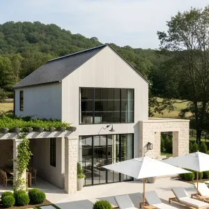 Pastoral Poolside Refuge with a Modern Twist