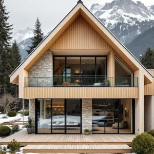 A-Frame Alpine Getaway: Glass and Stone Symphony