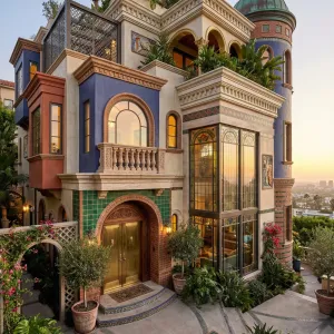 Sunlit Terraced Mosaic Courtyard Residence